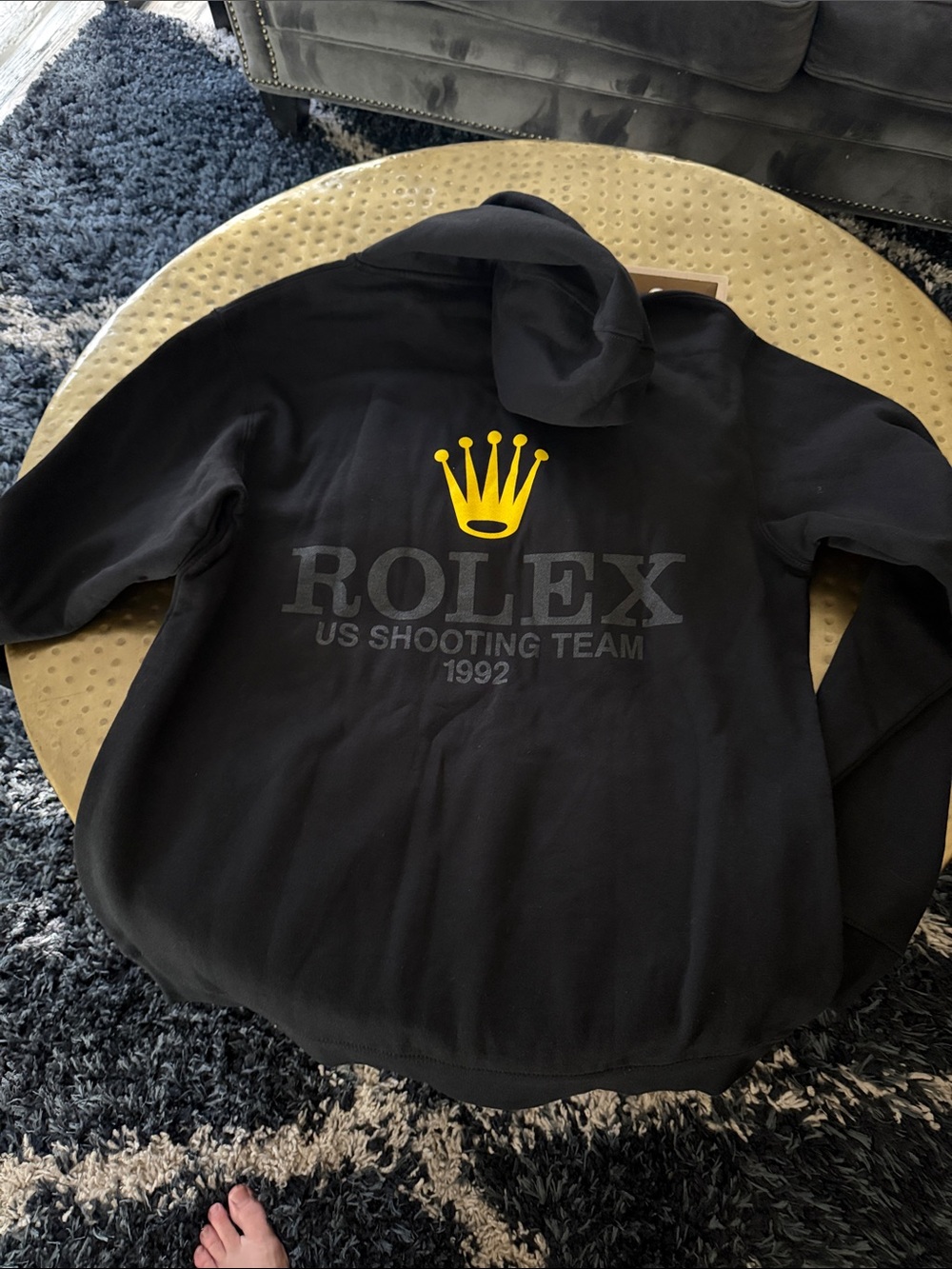 Rolex Black Hoodie with Yellow Crown Logo